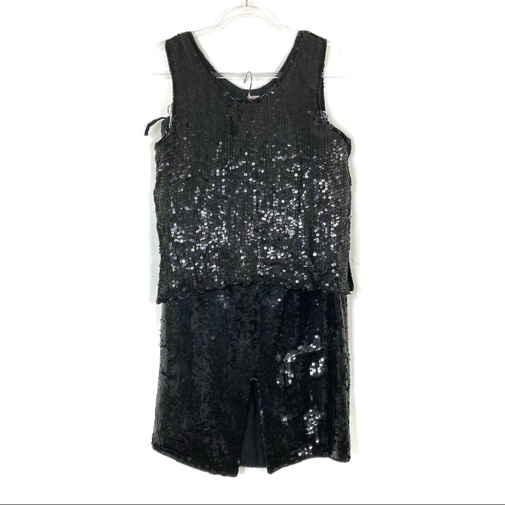 GUNIT | Vintage 100% Silk Black Sequin Skirt Set